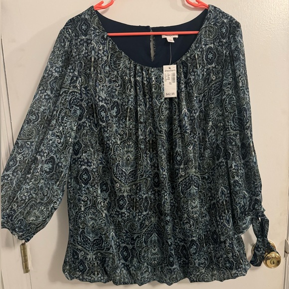 NWT Westport Geometric Sparkly Long Sleeve Blouse Size 1X Dressbarn - Picture 1 of 9